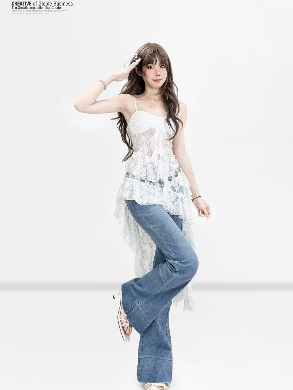 REDDACHIC White Lace Cutout V-neck Irregular Ruffle Women'S Lace Cotton Slip Midi Dresses