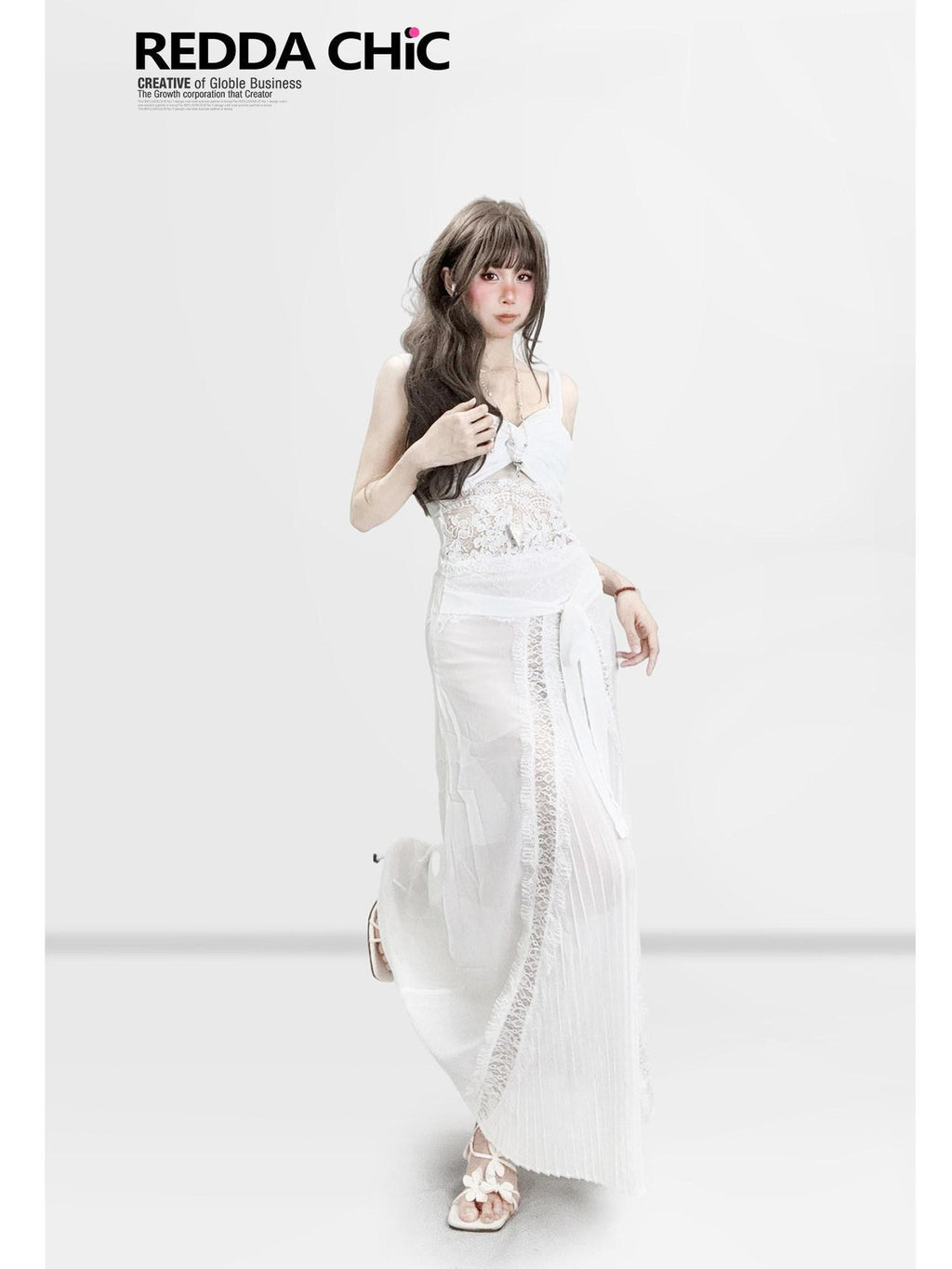 REDDACHIC White Lace French Cami Two Piece Waist Cinched Fitted Women'S Slip Maxi Dresses
