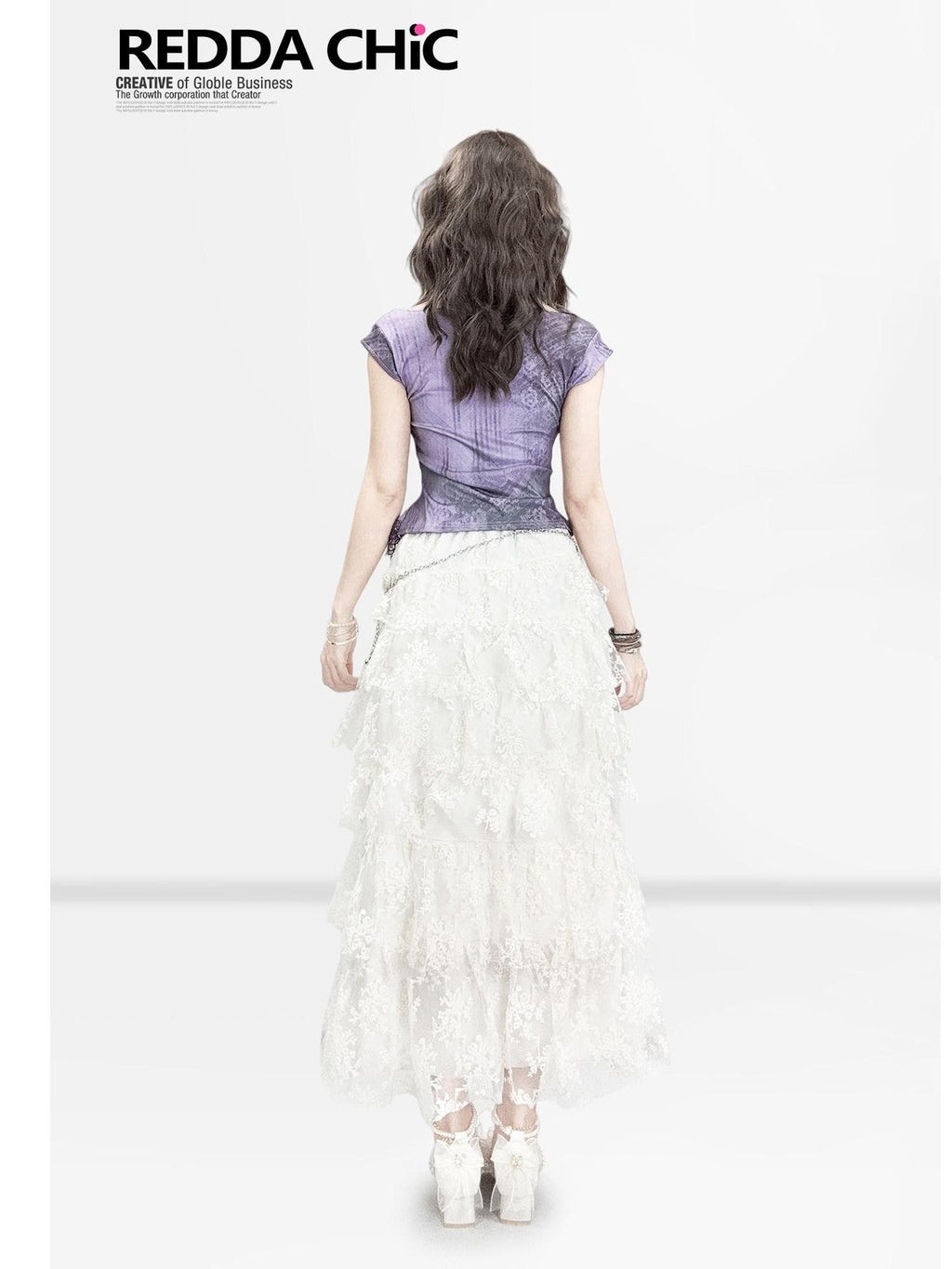 REDDACHIC White Lace Patchwork Tiered A Line High Waist Midi Women'S Lace Maxi Skirts