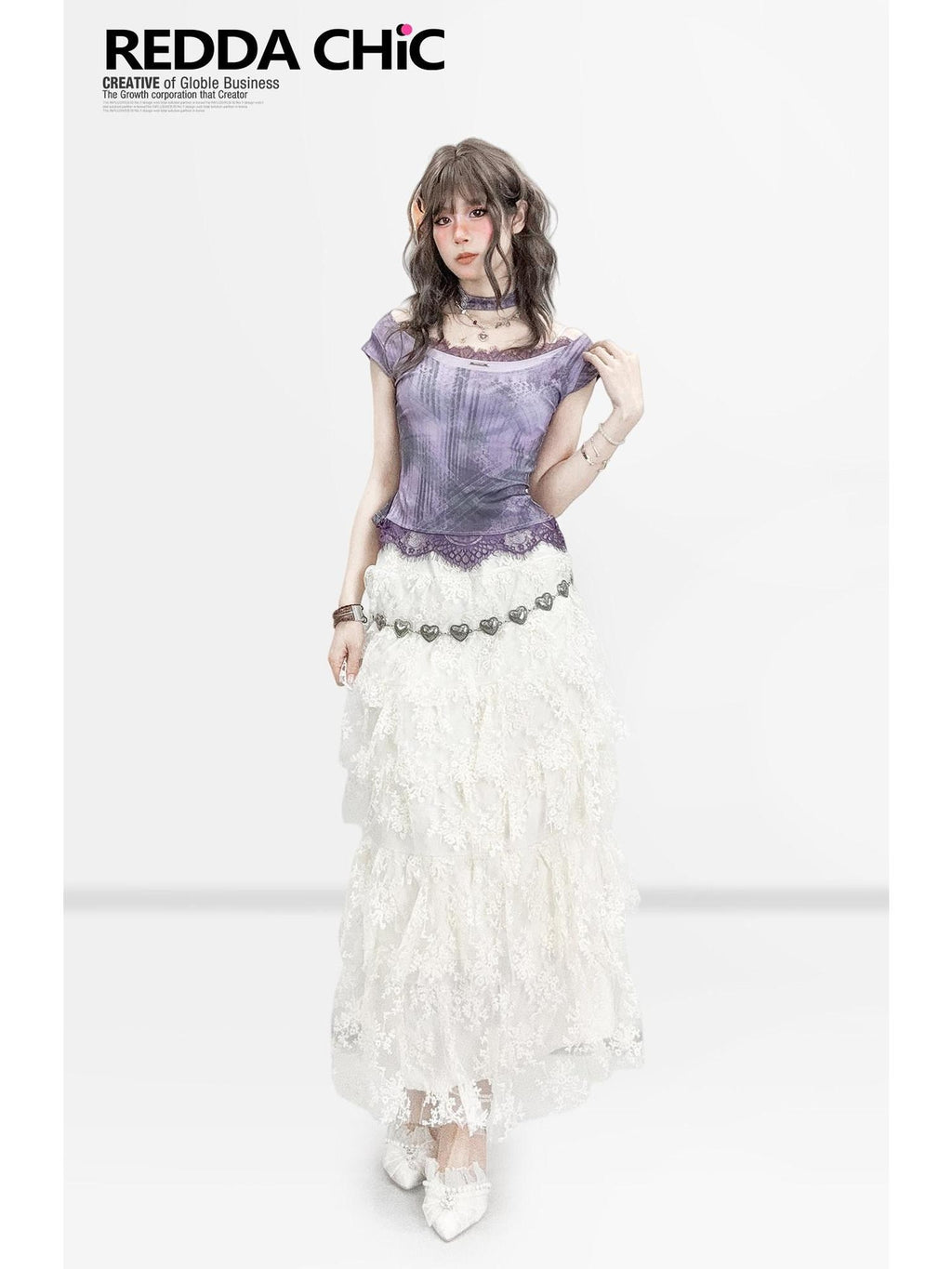 REDDACHIC White Lace Patchwork Tiered A Line High Waist Midi Women'S Lace Maxi Skirts