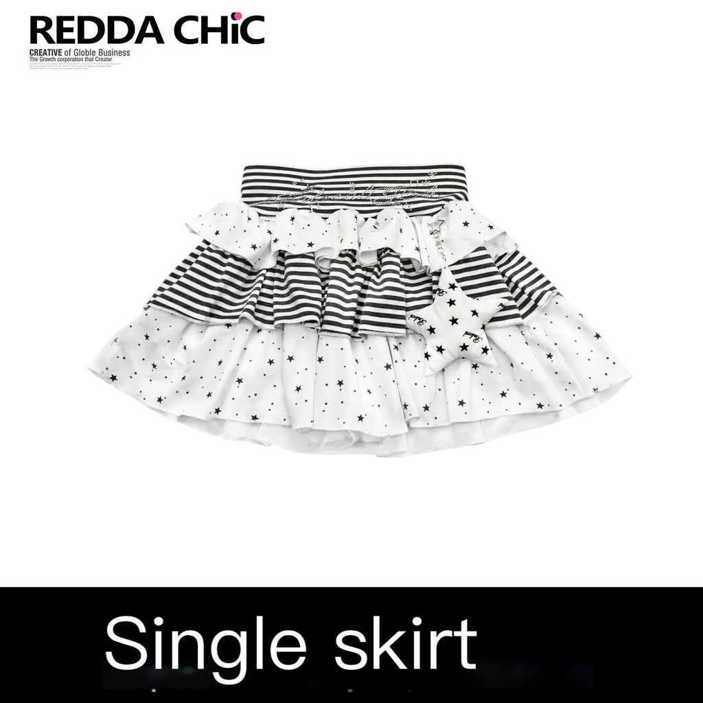 REDDACHIC_White_Striped_Tiered_A_Line_Rhinestone_High_Waist_Women'S_Polyester_Mini_Skirts_MISSTT