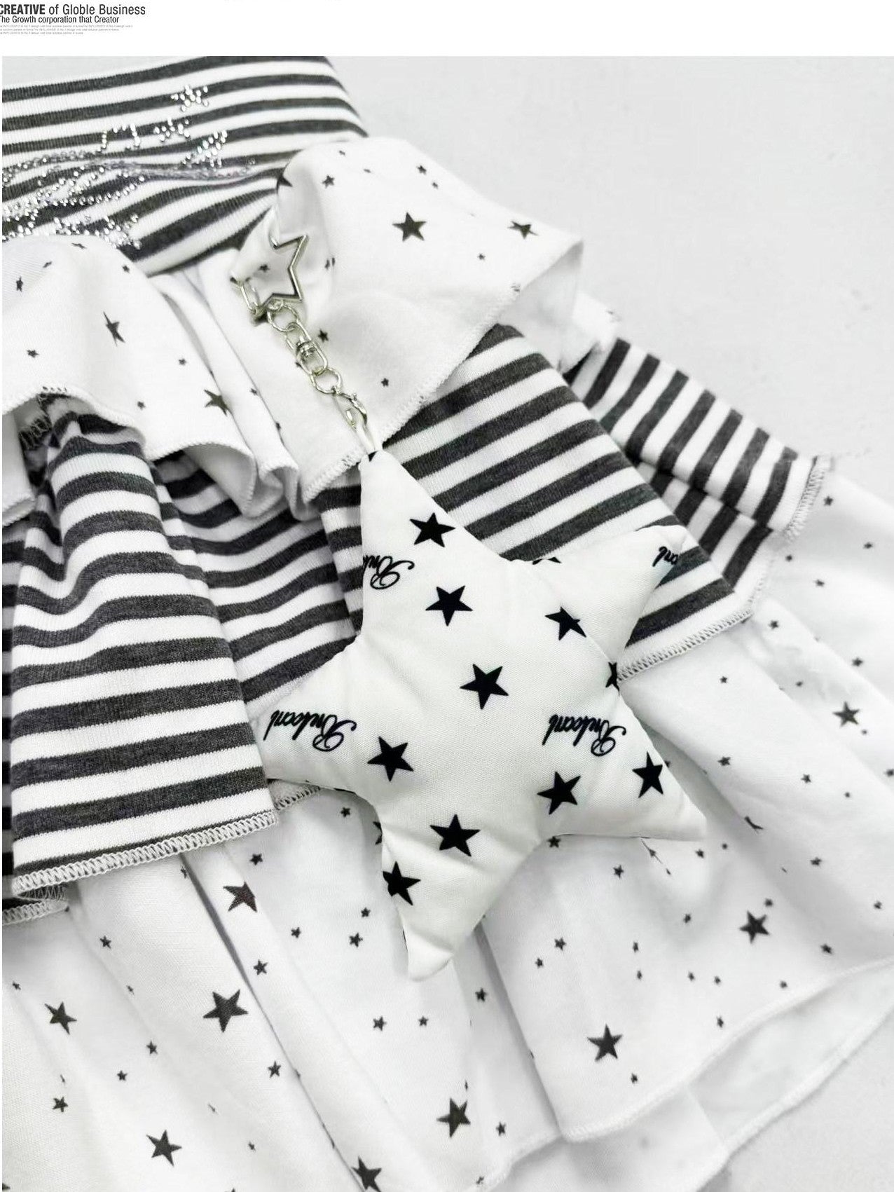 REDDACHIC White Striped Tiered A Line Rhinestone High Waist Women'S Polyester Mini Skirts
