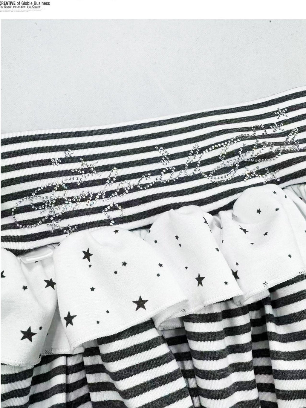 REDDACHIC White Striped Tiered A Line Rhinestone High Waist Women'S Polyester Mini Skirts