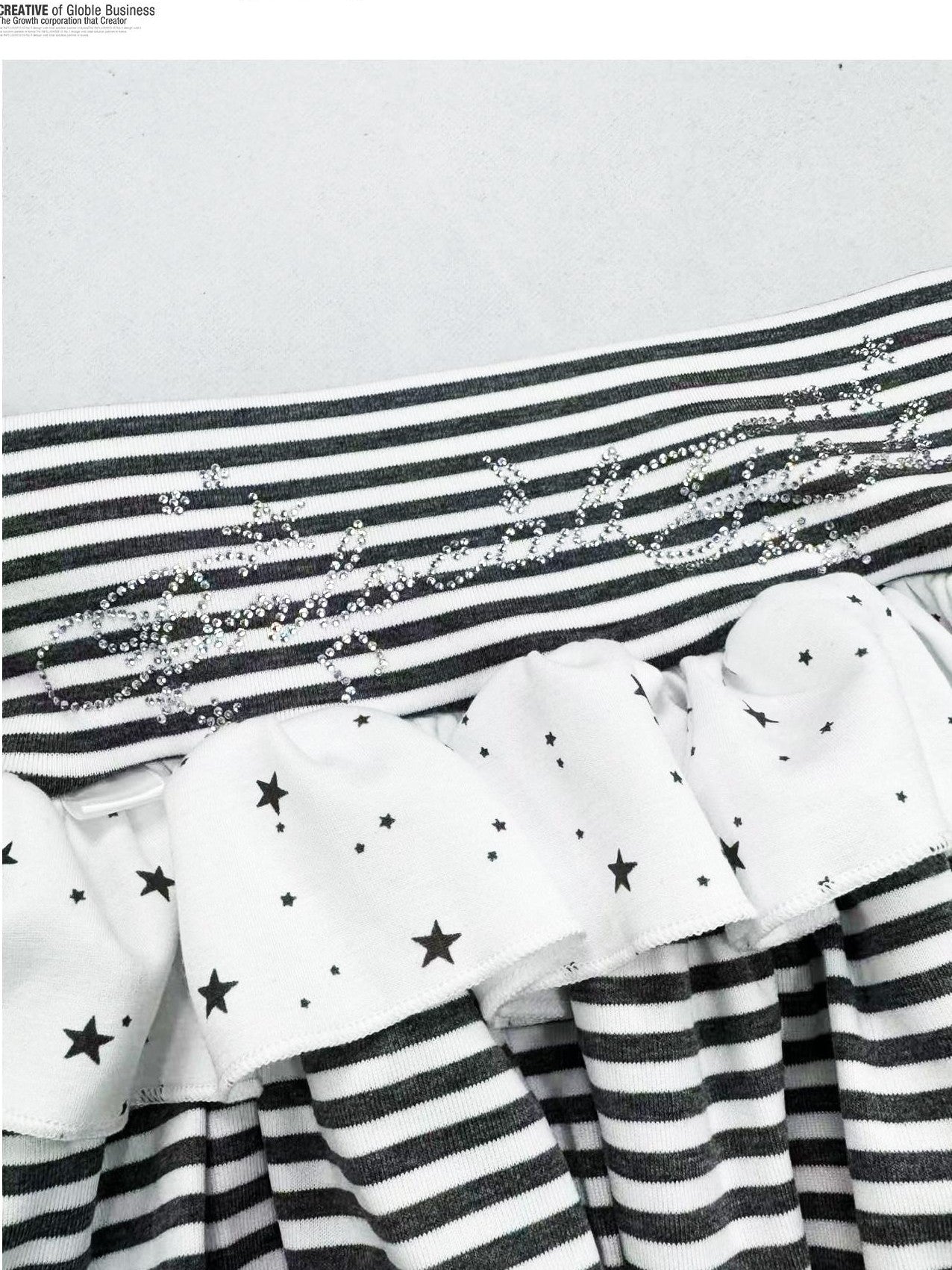 REDDACHIC White Striped Tiered A Line Rhinestone High Waist Women'S Polyester Mini Skirts