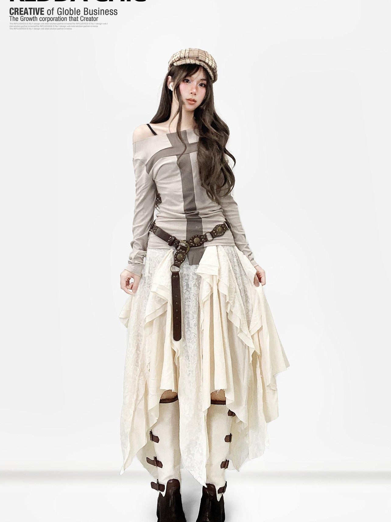 REDDACHIC White Vintage Irregular Ruffle Women'S Lace Patchwork Maxi Skirts