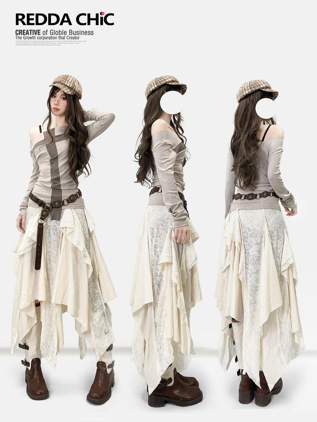 REDDACHIC White Vintage Irregular Ruffle Women'S Lace Patchwork Maxi Skirts
