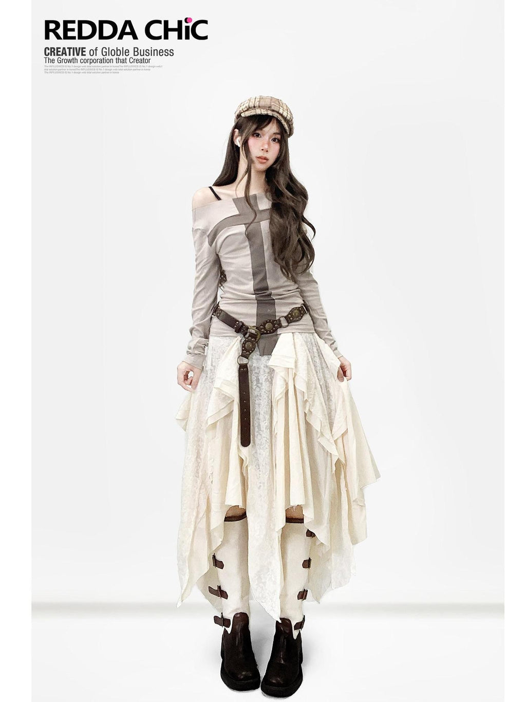 REDDACHIC White Vintage Irregular Ruffle Women'S Lace Patchwork Maxi Skirts
