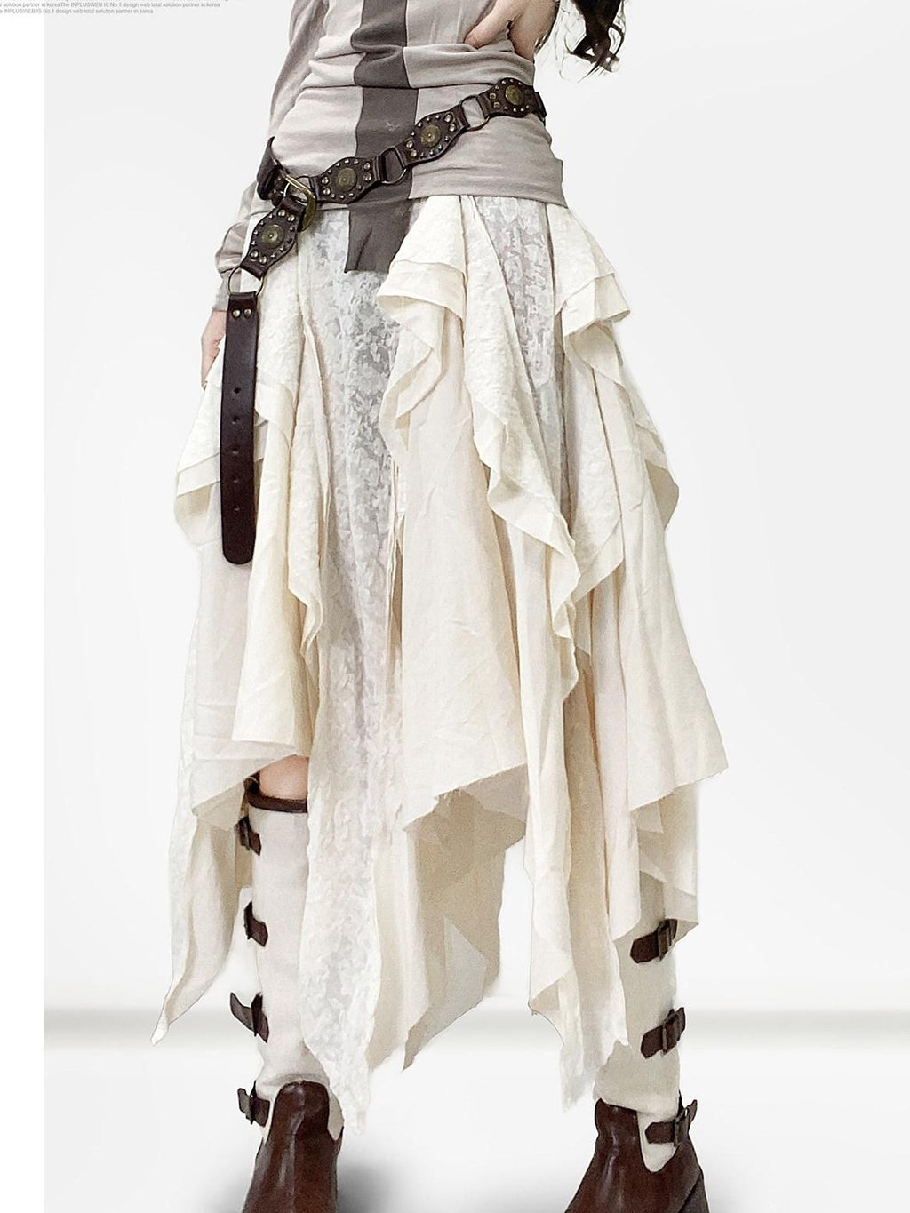 REDDACHIC White Vintage Irregular Ruffle Women'S Lace Patchwork Maxi Skirts