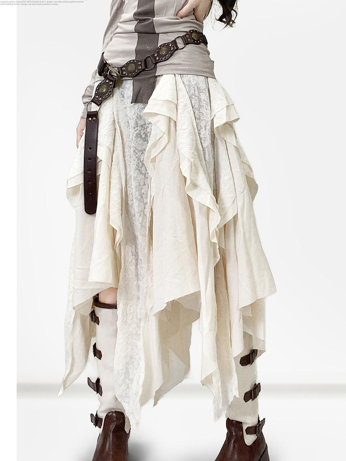 REDDACHIC White Vintage Irregular Ruffle Women'S Lace Patchwork Maxi Skirts