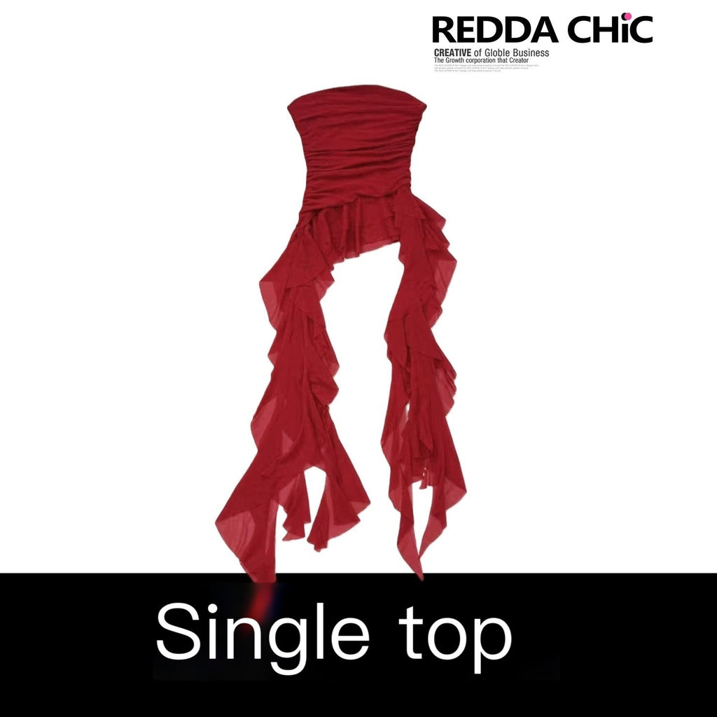 REDDACHIC_Wine_Red_Irregular_Ruffle_Bustier_Waist_Cinching_Women'S_Strapless_Midi_Dresses_MISSTT