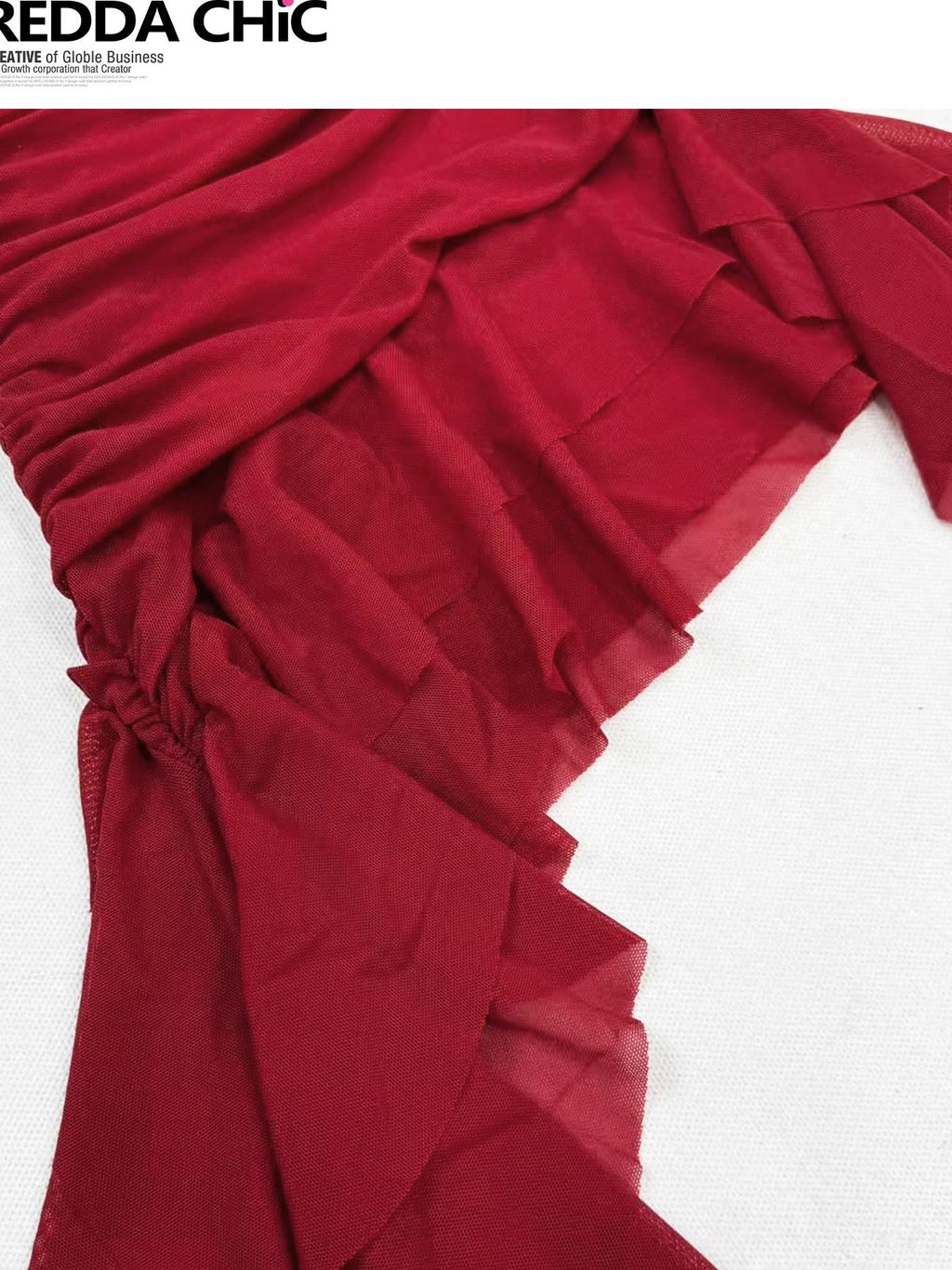 REDDACHIC Wine Red Irregular Ruffle Bustier Waist Cinching Women'S Strapless Midi Dresses