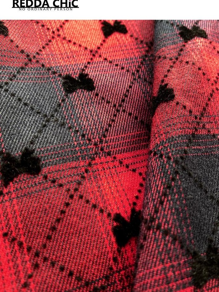 REDDACHIC Wine Red Patchwork Plaid Irregular Gothic Punk Rococo Women'S Midi Skirts