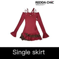 REDDACHIC_Wine_Red_Pleated_Layered_Cinched_Waist_Long_Sleeve_Women'S_Mini_Dresses_MISSTT
