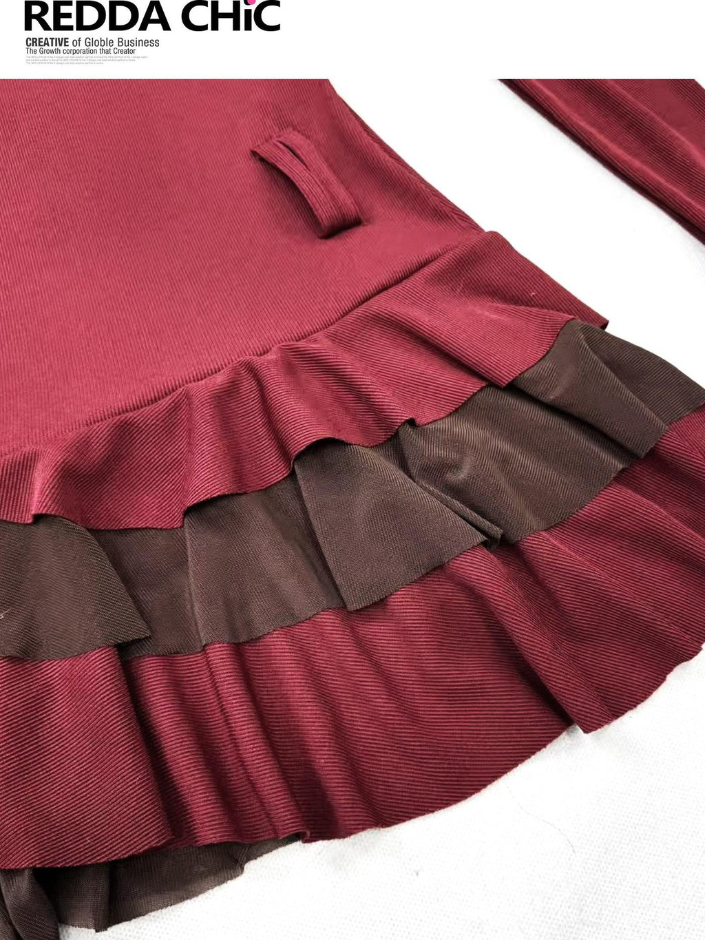 REDDACHIC Wine Red Pleated Layered Cinched Waist Long Sleeve Women'S Mini Dresses