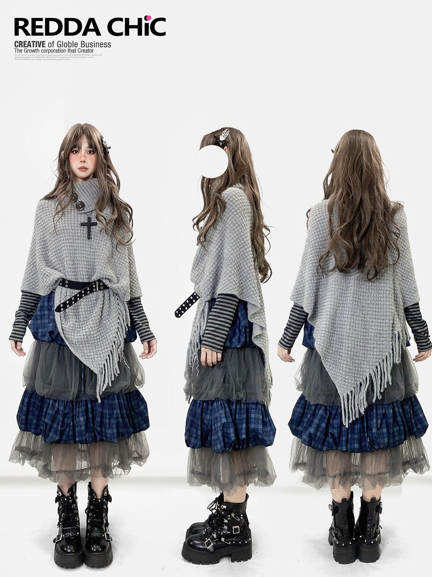 REDDACHIC Y2K Asymmetrical Fringe Shawl High Neck Loose Layered Women'S Knit Sweaters