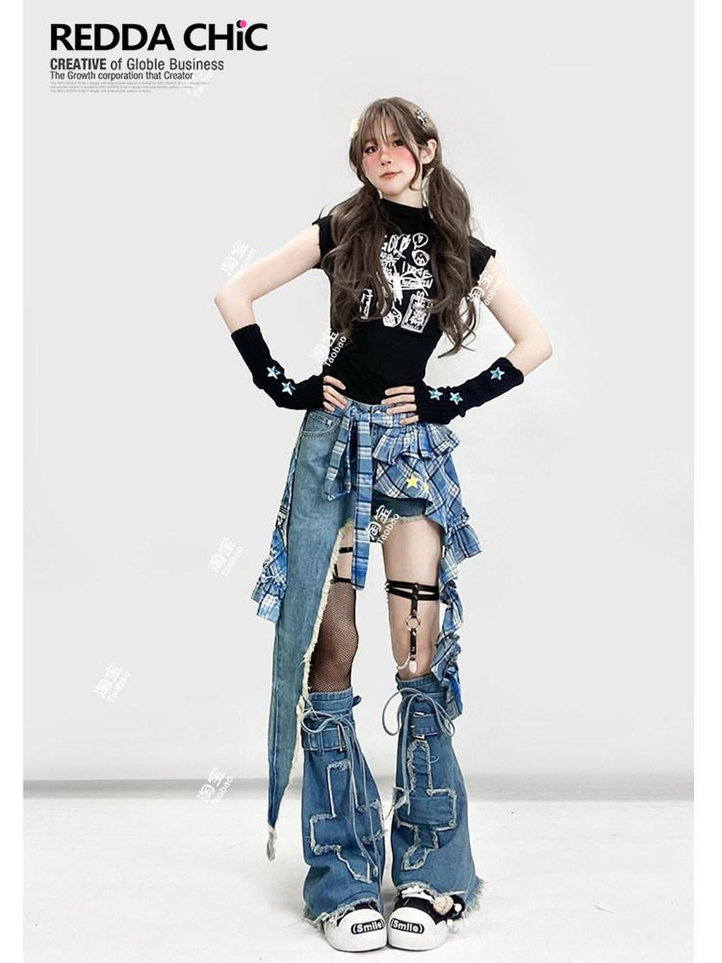 REDDACHIC Y2K Black Letter Cartoon Print Cropped Slim High Waist Women'S Tank Tops