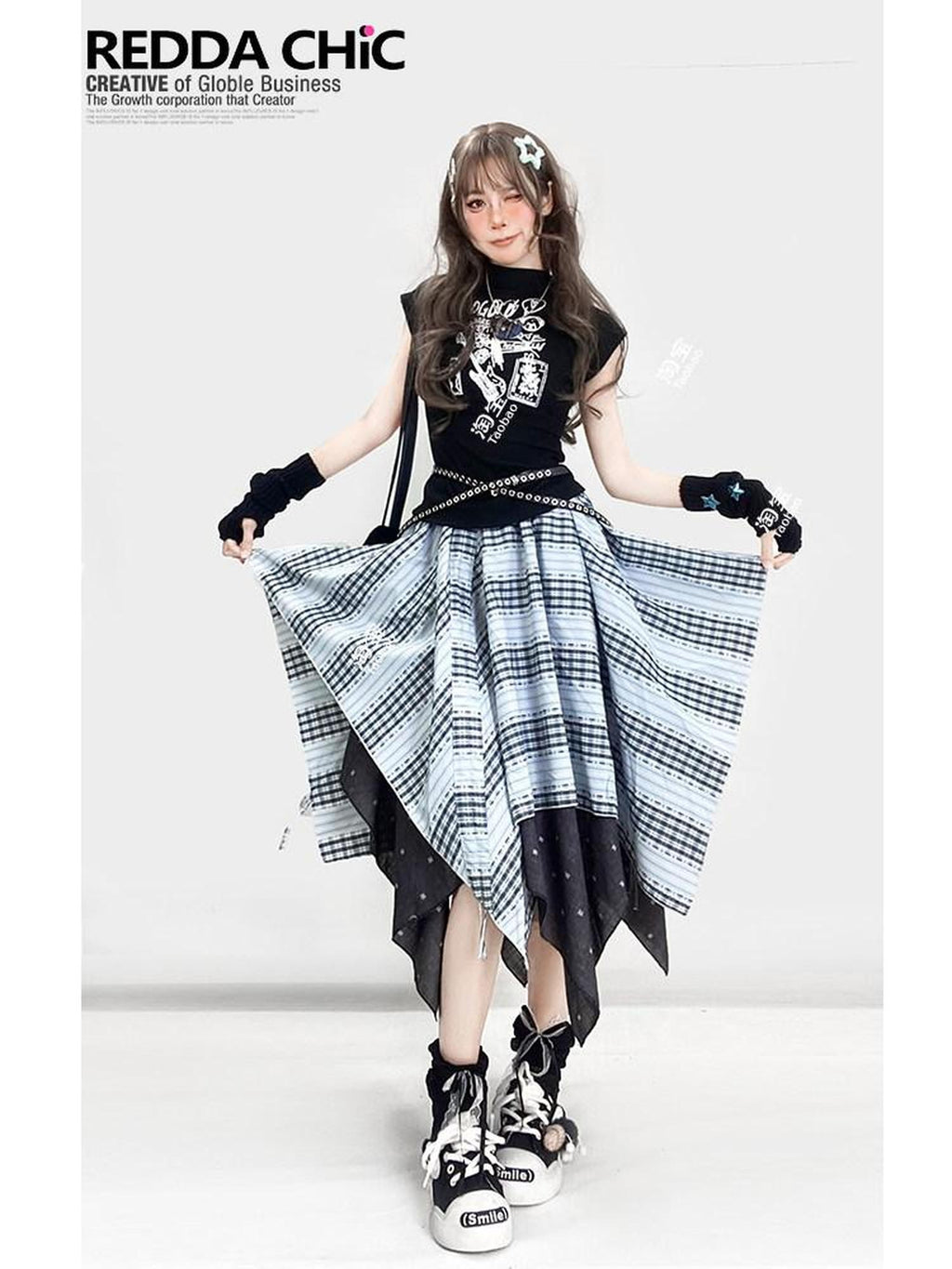 REDDACHIC Y2K Black Letter Cartoon Print Cropped Slim High Waist Women'S Tank Tops
