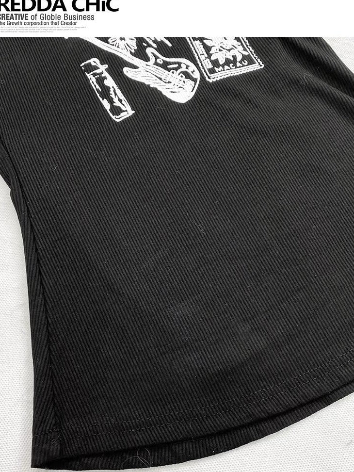 REDDACHIC Y2K Black Letter Cartoon Print Cropped Slim High Waist Women'S Tank Tops