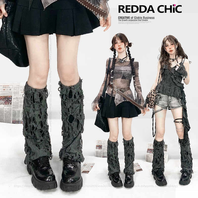 REDDACHIC_Y2K_Distressed_Ripped_Slouchy_Women'S_Grey_Mid_Calf_Leg_Warmers_MISSTT