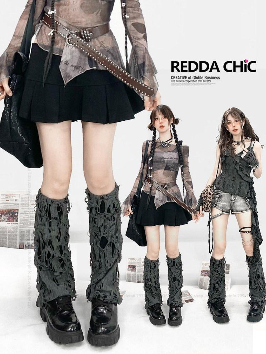 REDDACHIC Y2K Distressed Ripped Slouchy Women'S Grey Mid Calf Leg Warmers