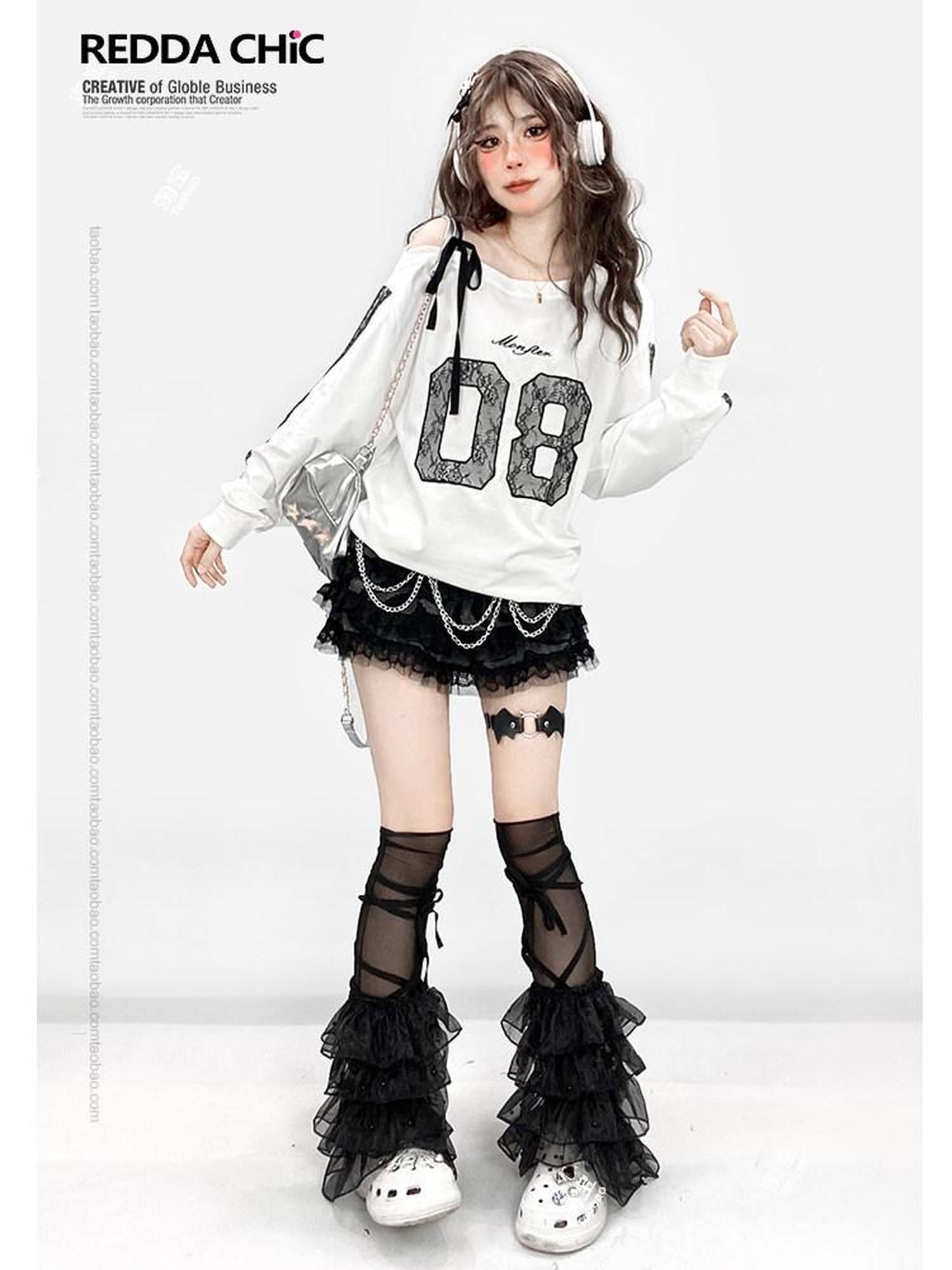 REDDACHIC Y2K Layered Lace Tiered Puffy High Waist Women'S Black Mini Skirts
