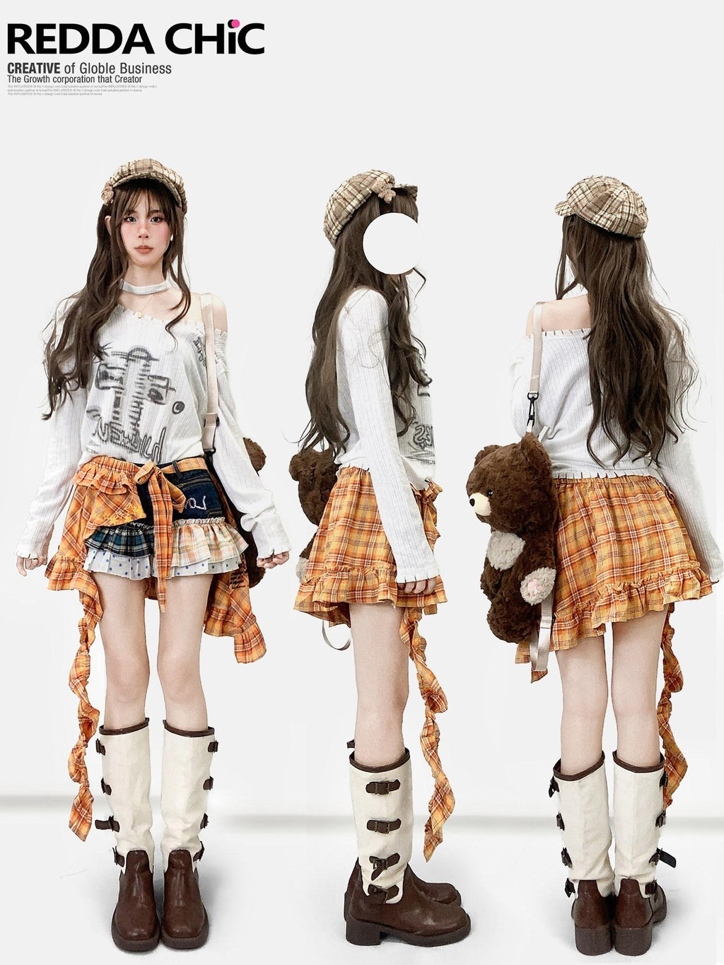 REDDACHIC Y2K Plaid Patchwork Contrast Low Waist A Line Women'S Denim Mini Skirts