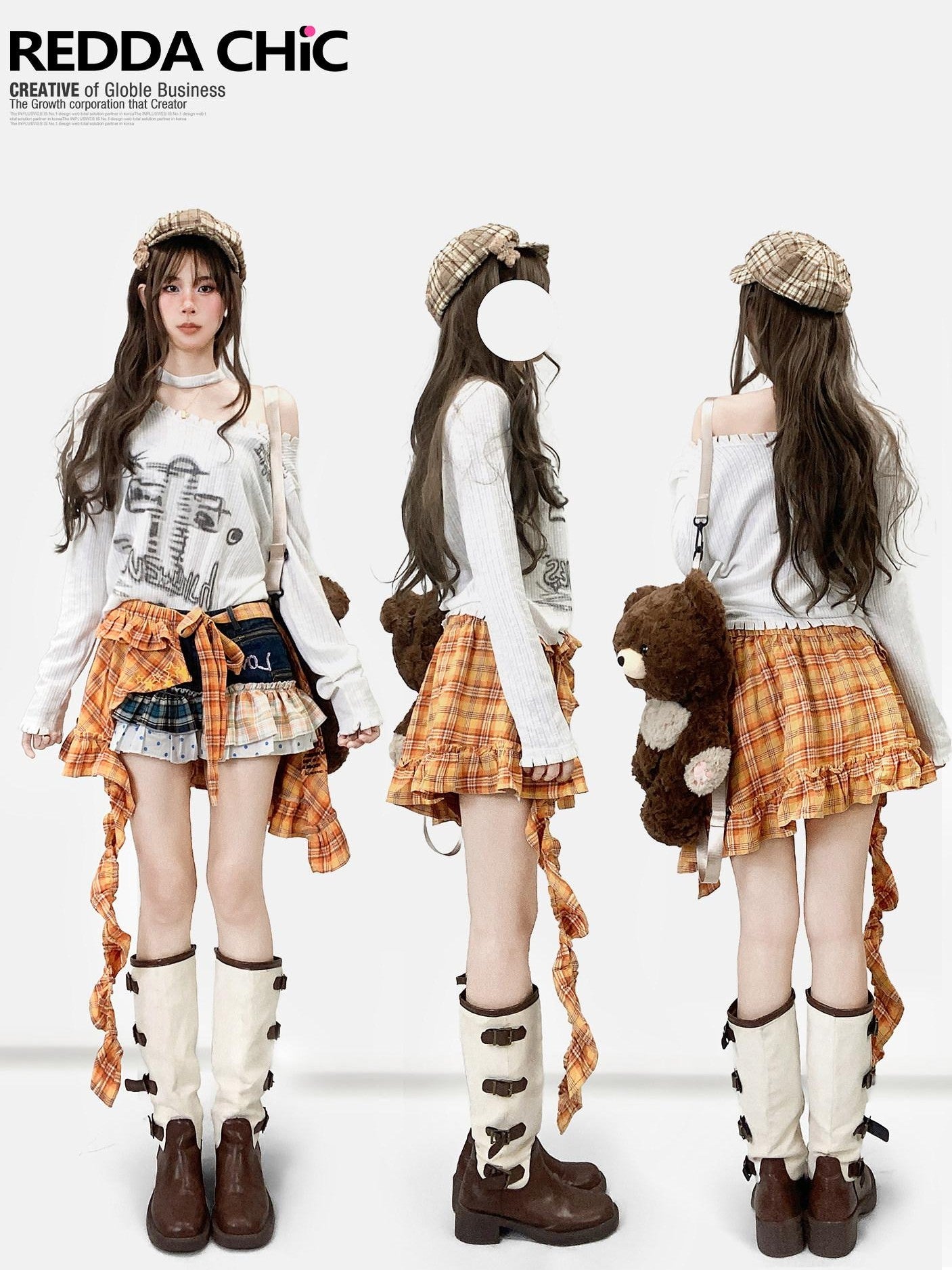 REDDACHIC Y2K Plaid Patchwork Contrast Low Waist A Line Women'S Denim Mini Skirts