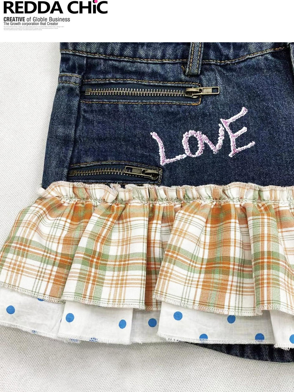 REDDACHIC Y2K Plaid Patchwork Contrast Low Waist A Line Women'S Denim Mini Skirts