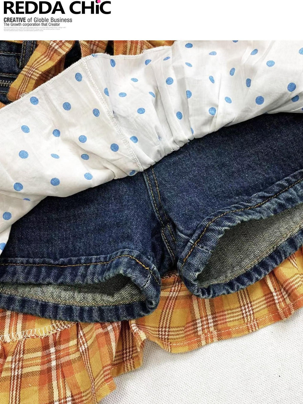 REDDACHIC Y2K Plaid Patchwork Contrast Low Waist A Line Women'S Denim Mini Skirts