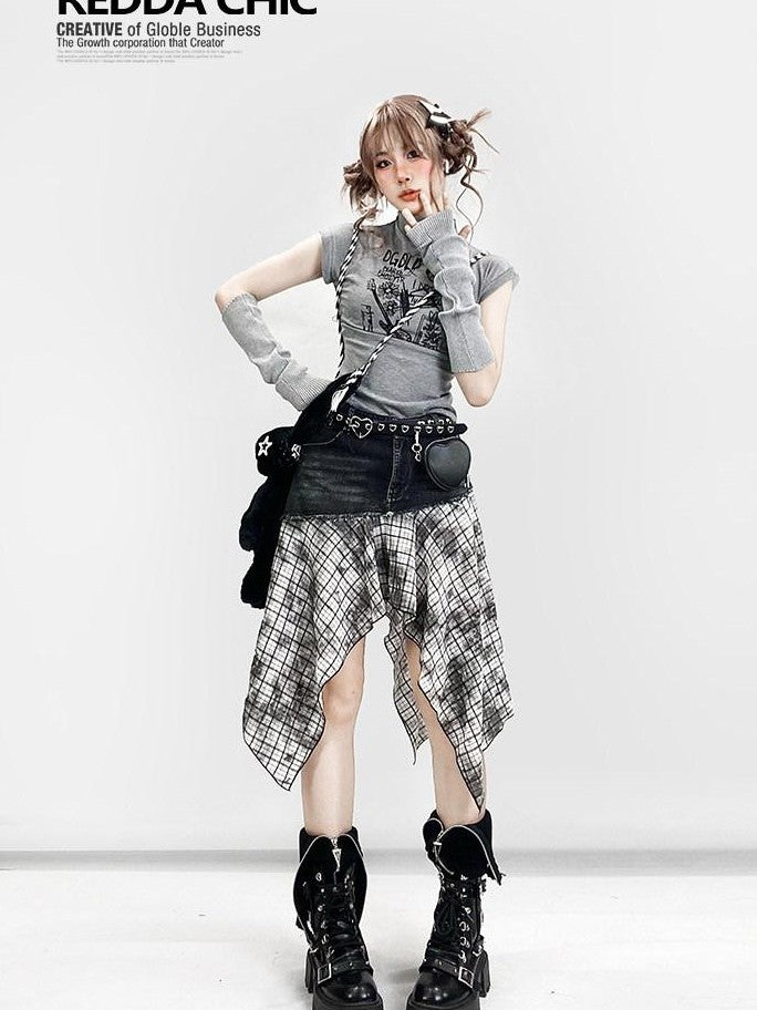 REDDACHIC Y2K Retro Letter Print Cropped High Neck Fitted Women'S Short Sleeve T-Shirts
