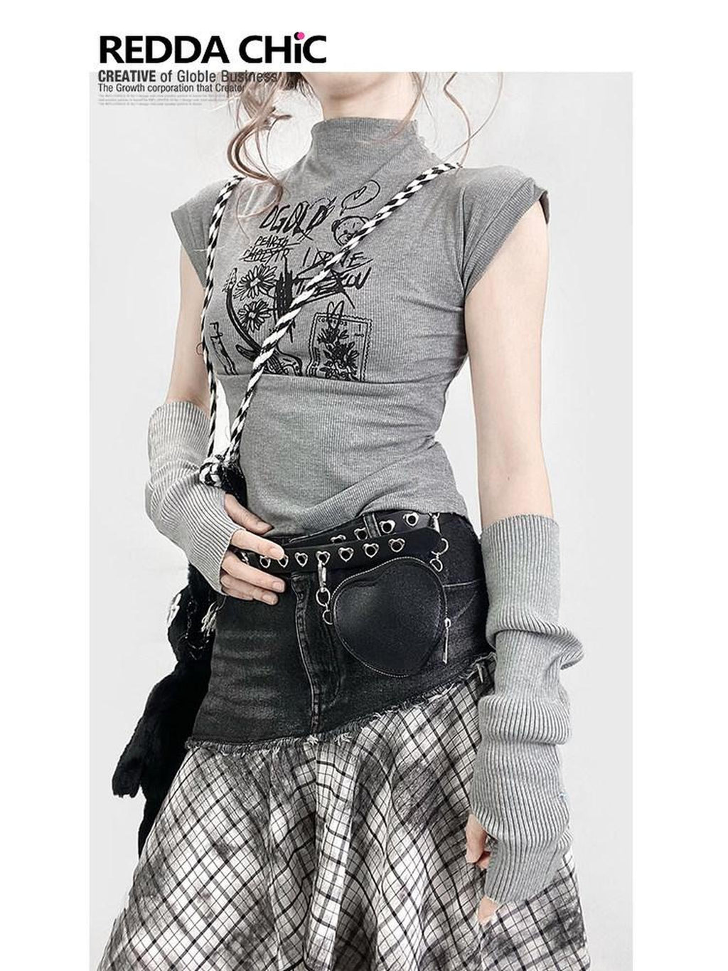 REDDACHIC Y2K Retro Letter Print Cropped High Neck Fitted Women'S Short Sleeve T-Shirts