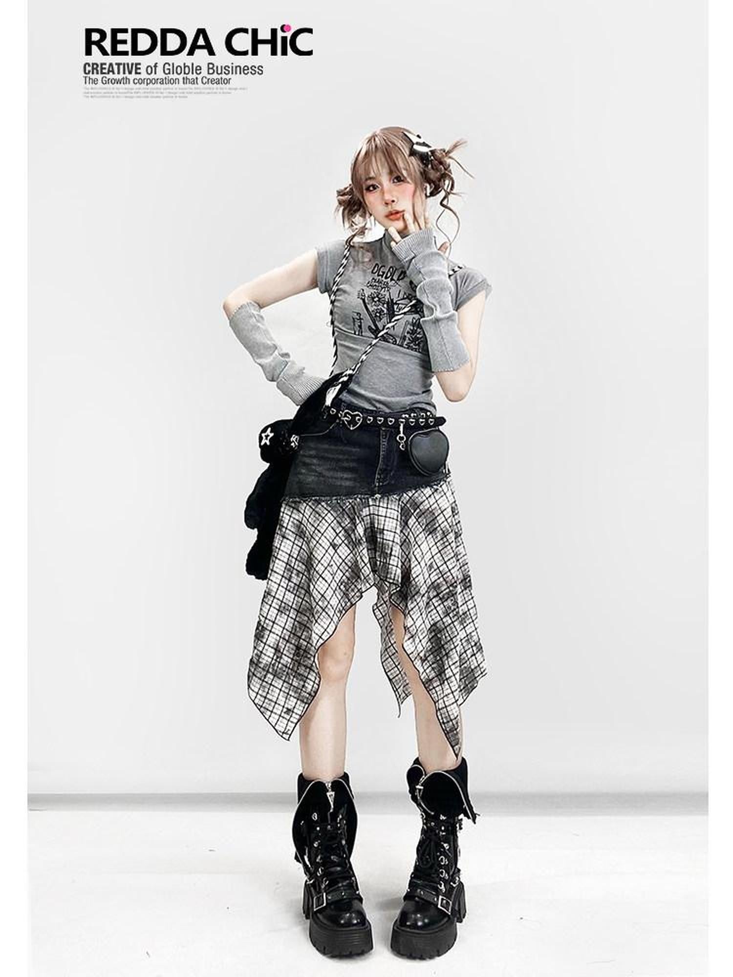REDDACHIC Y2K Retro Letter Print Cropped High Neck Fitted Women'S Short Sleeve T-Shirts