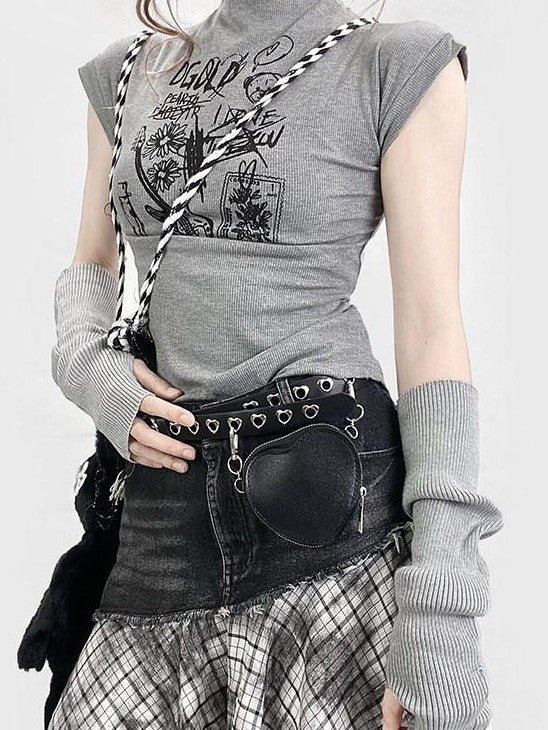 REDDACHIC Y2K Retro Letter Print Cropped High Neck Fitted Women'S Short Sleeve T-Shirts