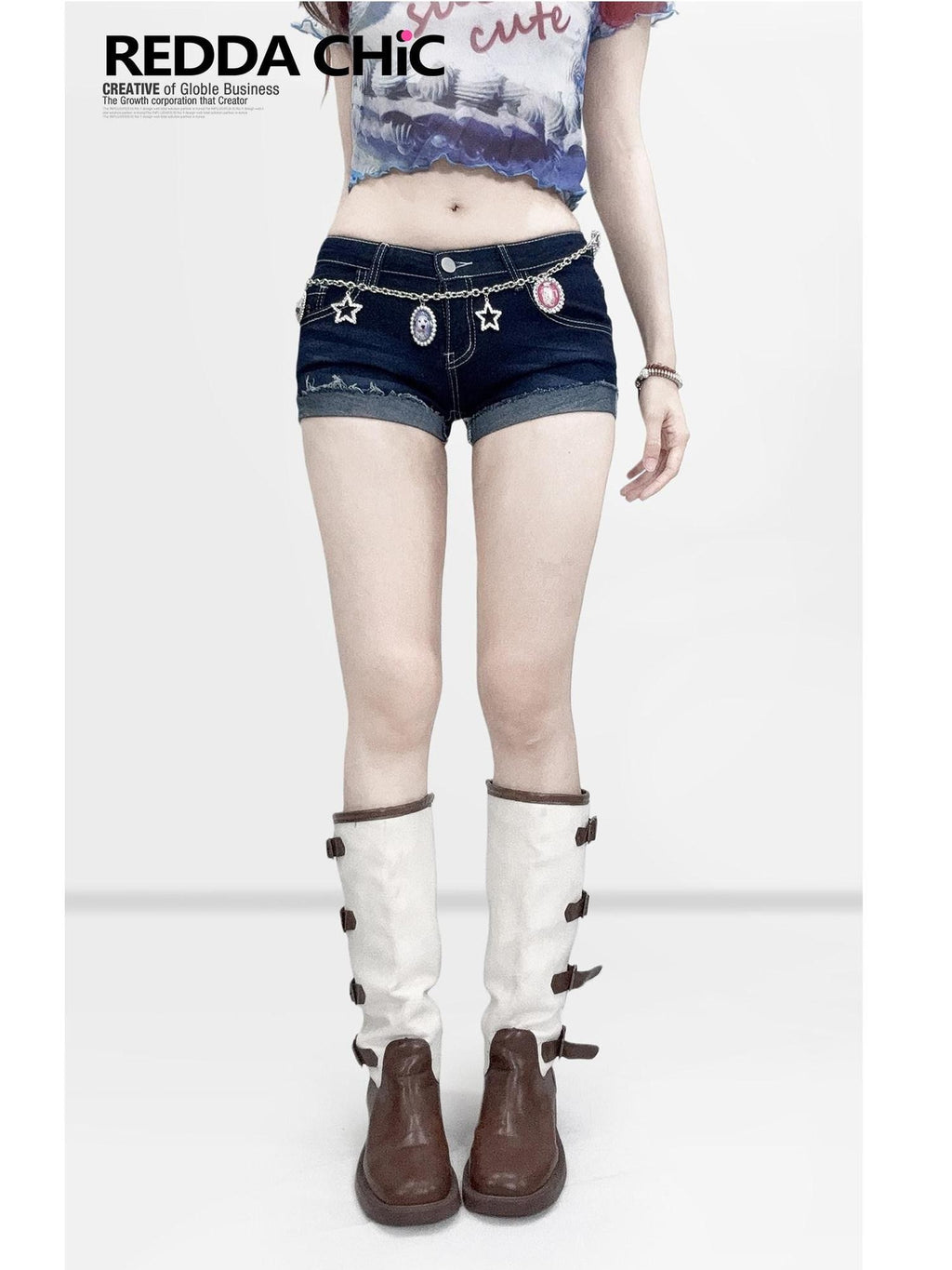 REDDACHIC Y2K Retro Low Rise Ultra Short Slim Straight Women'S Denim Shorts