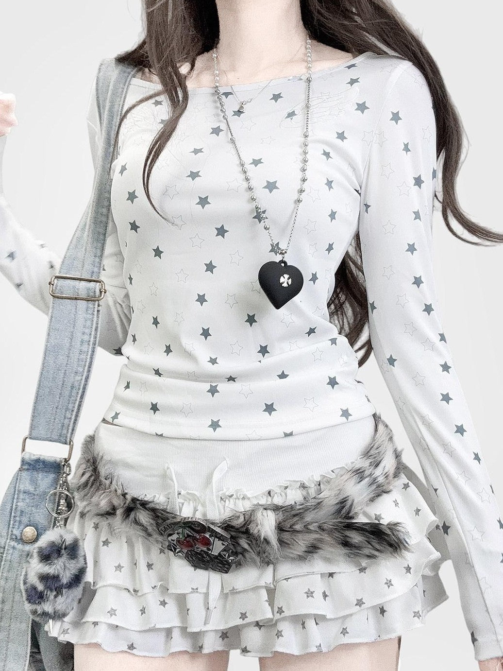REDDACHIC Y2K Star Printed Slim Fit Women'S White Long Sleeve T-Shirts