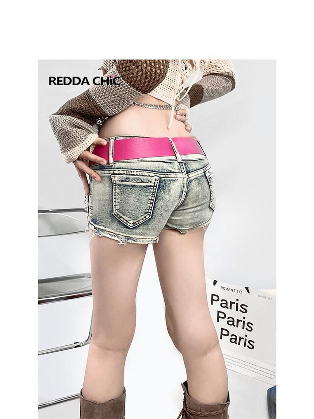REDDACHIC Y2K Ultra Short Low Waist Bodycon Retro Women'S Denim Skorts