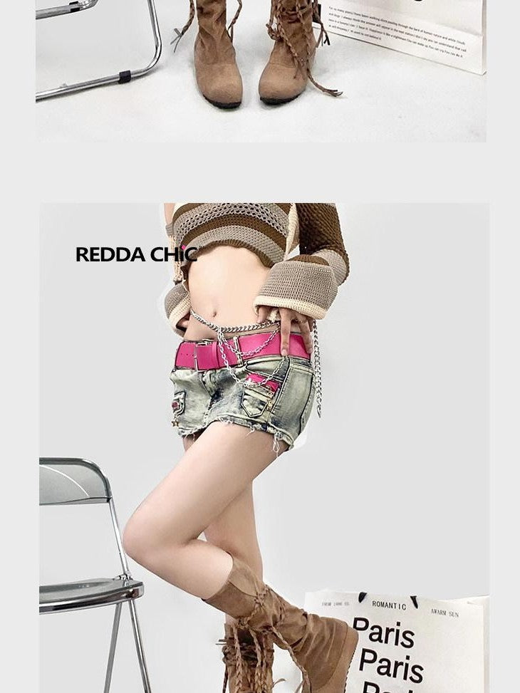 REDDACHIC Y2K Ultra Short Low Waist Bodycon Retro Women'S Denim Skorts