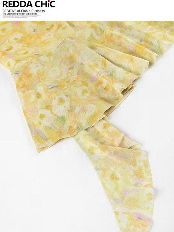 REDDACHIC Yellow Floral Layered Asymmetric Spaghetti Strap Women'S Tulle Midi Dresses
