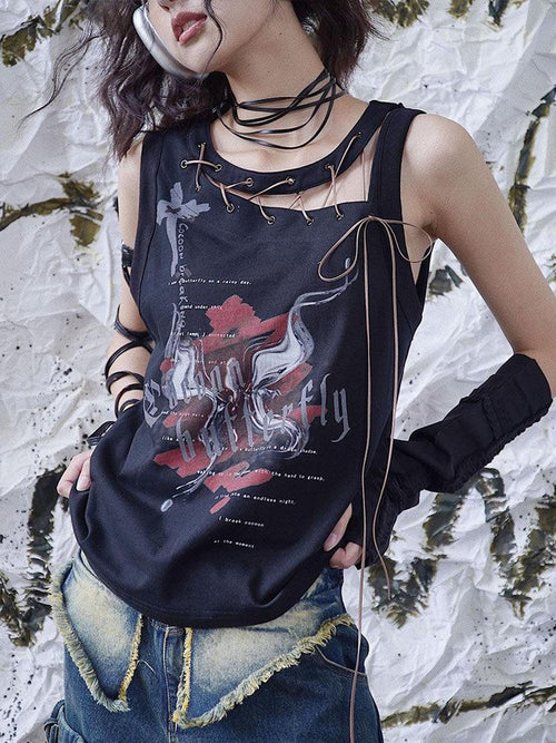 WSW 100 Percent Cotton Black Edgy Crew Neck Sleeveless Regular One Size Tank Tops
