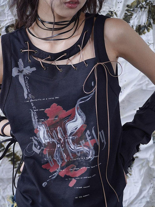 WSW 100 Percent Cotton Black Edgy Crew Neck Sleeveless Regular One Size Tank Tops