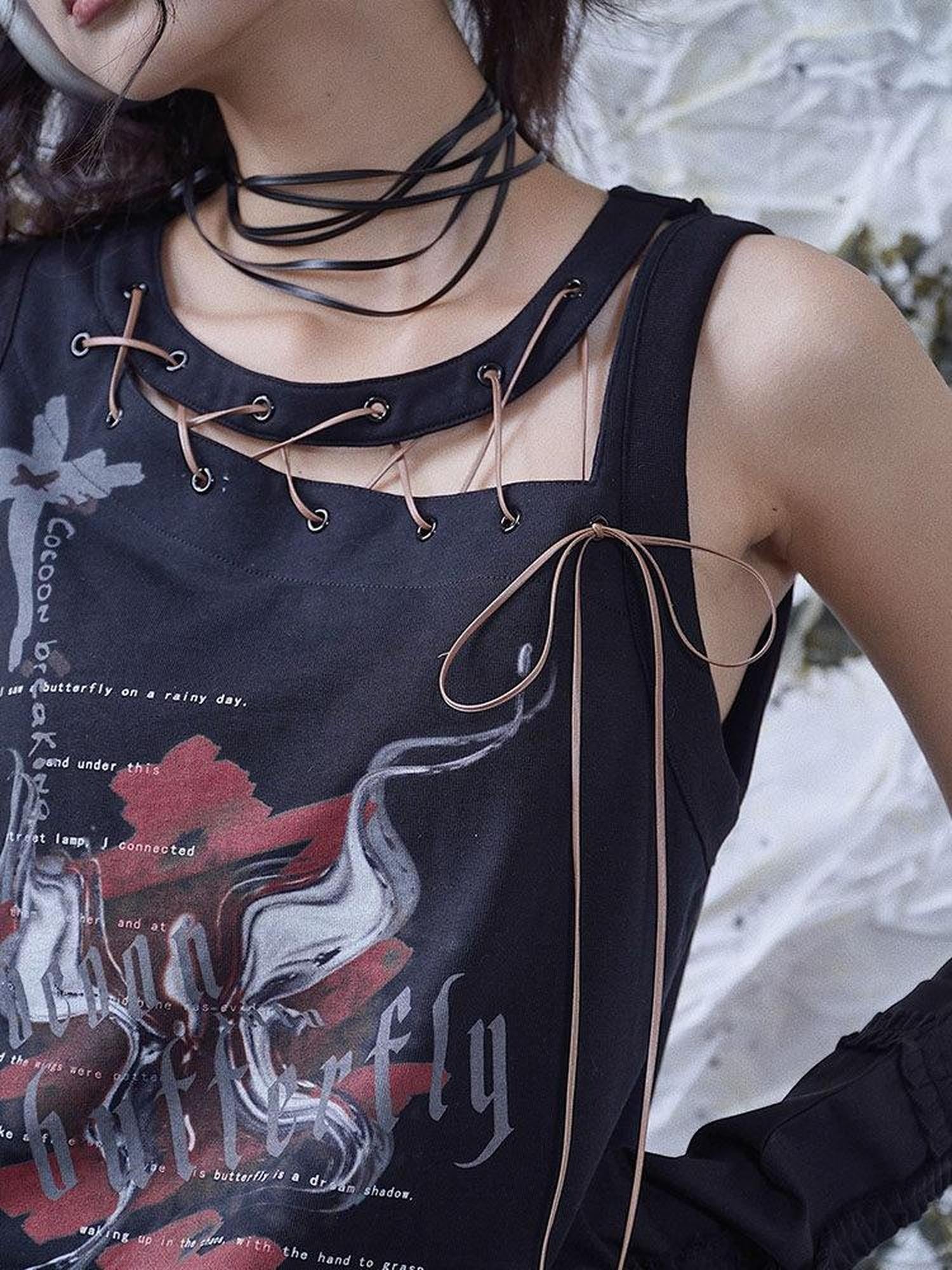 WSW 100 Percent Cotton Black Edgy Crew Neck Sleeveless Regular One Size Tank Tops