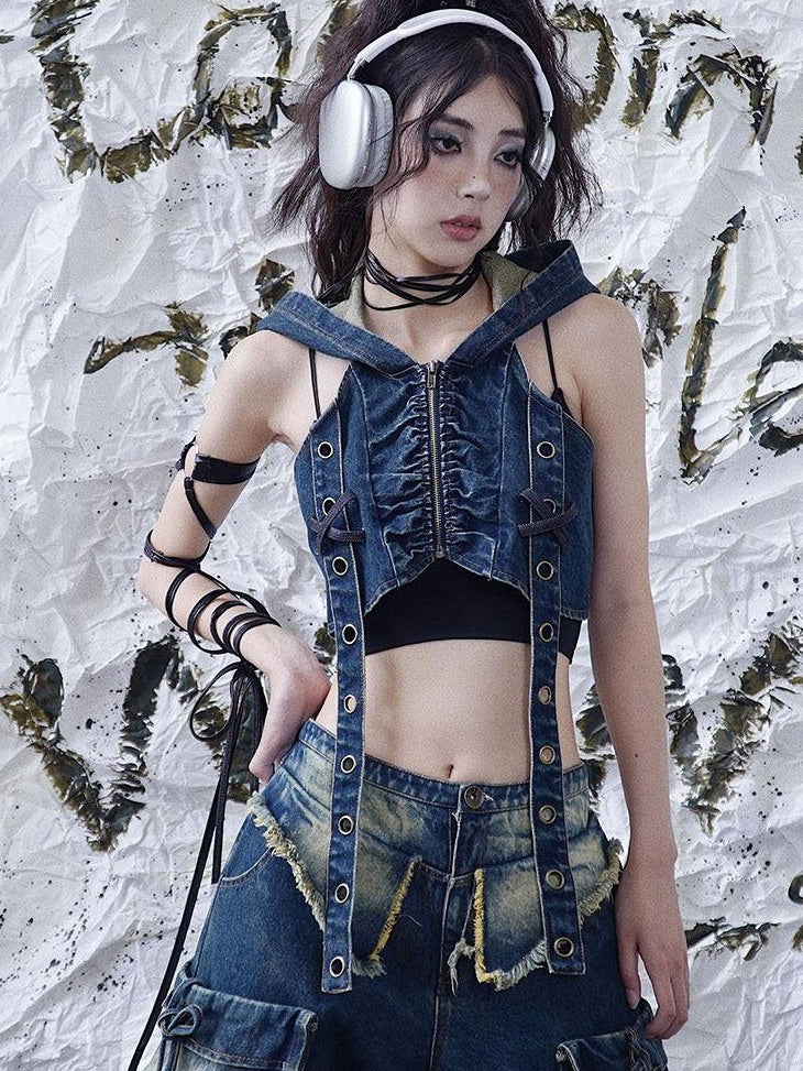 WSW 100 Percent Cotton Cropped Zip Original Design Casual Denim Color Hoodies