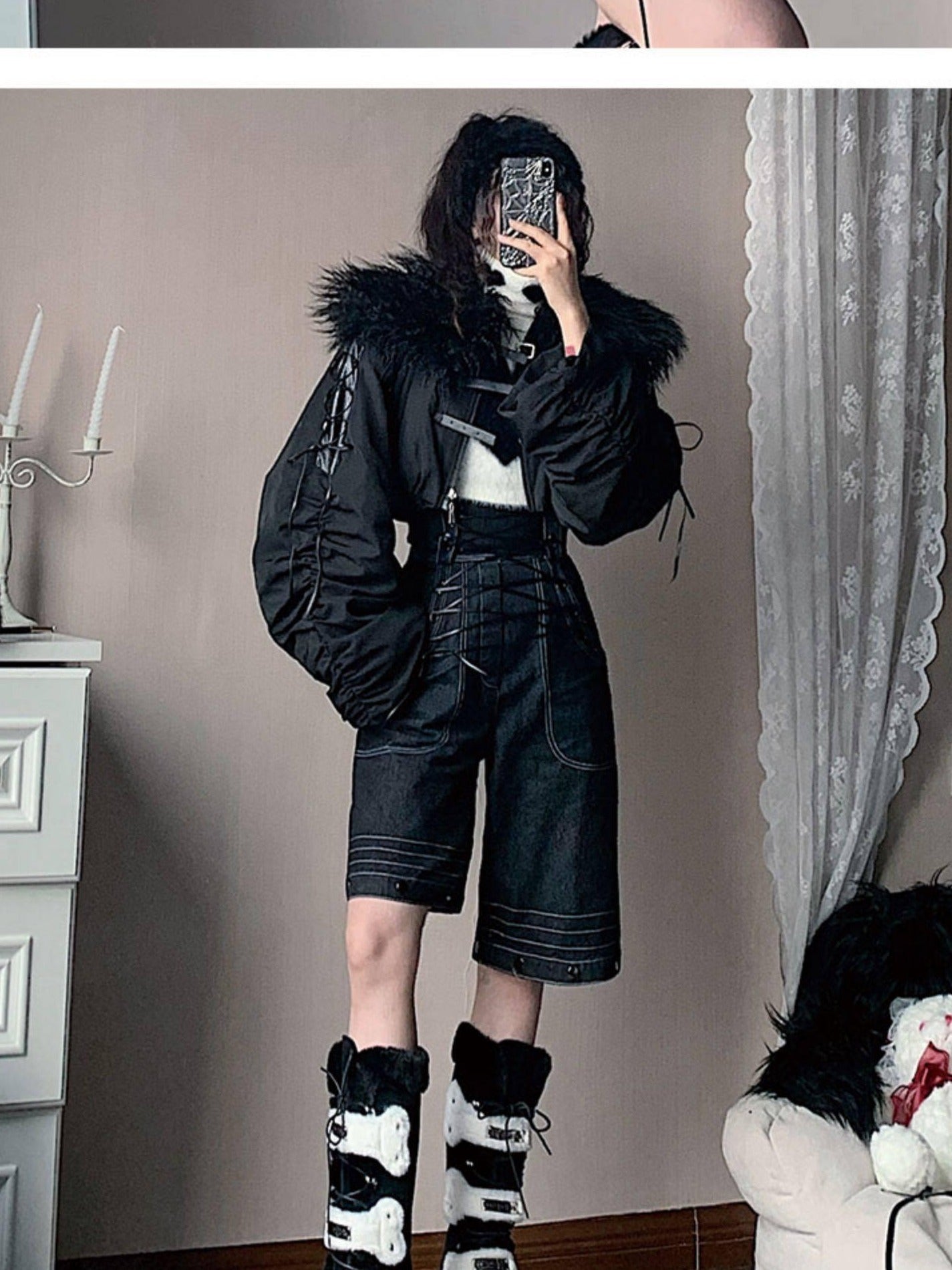 WSW Black Zippered Oversized Streetwear Long Sleeve Unique Collar Cropped Jackets