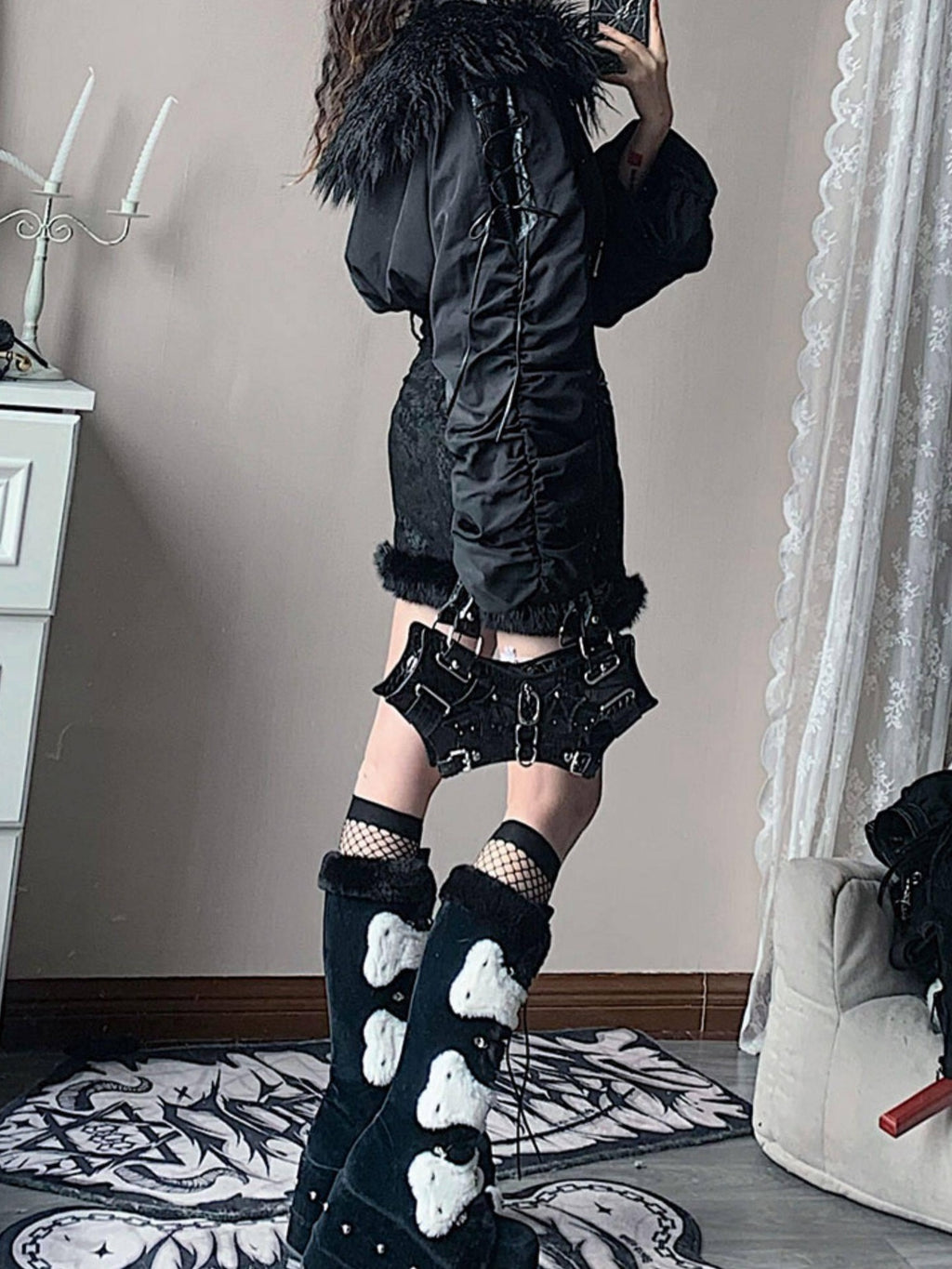 WSW Black Zippered Oversized Streetwear Long Sleeve Unique Collar Cropped Jackets