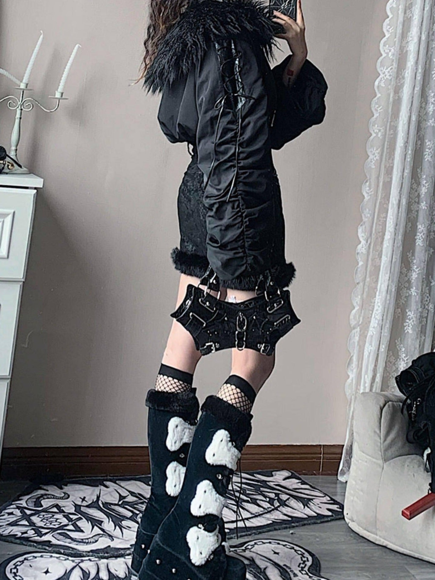 WSW Black Zippered Oversized Streetwear Long Sleeve Unique Collar Cropped Jackets