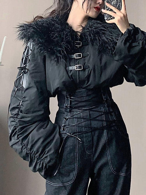 WSW Black Zippered Oversized Streetwear Long Sleeve Unique Collar Cropped Jackets