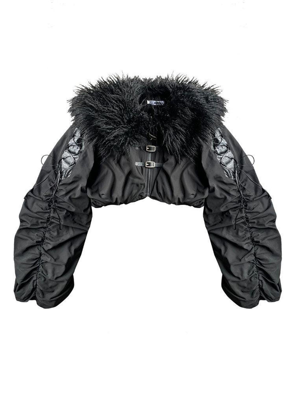 WSW Black Zippered Oversized Streetwear Long Sleeve Unique Collar Cropped Jackets