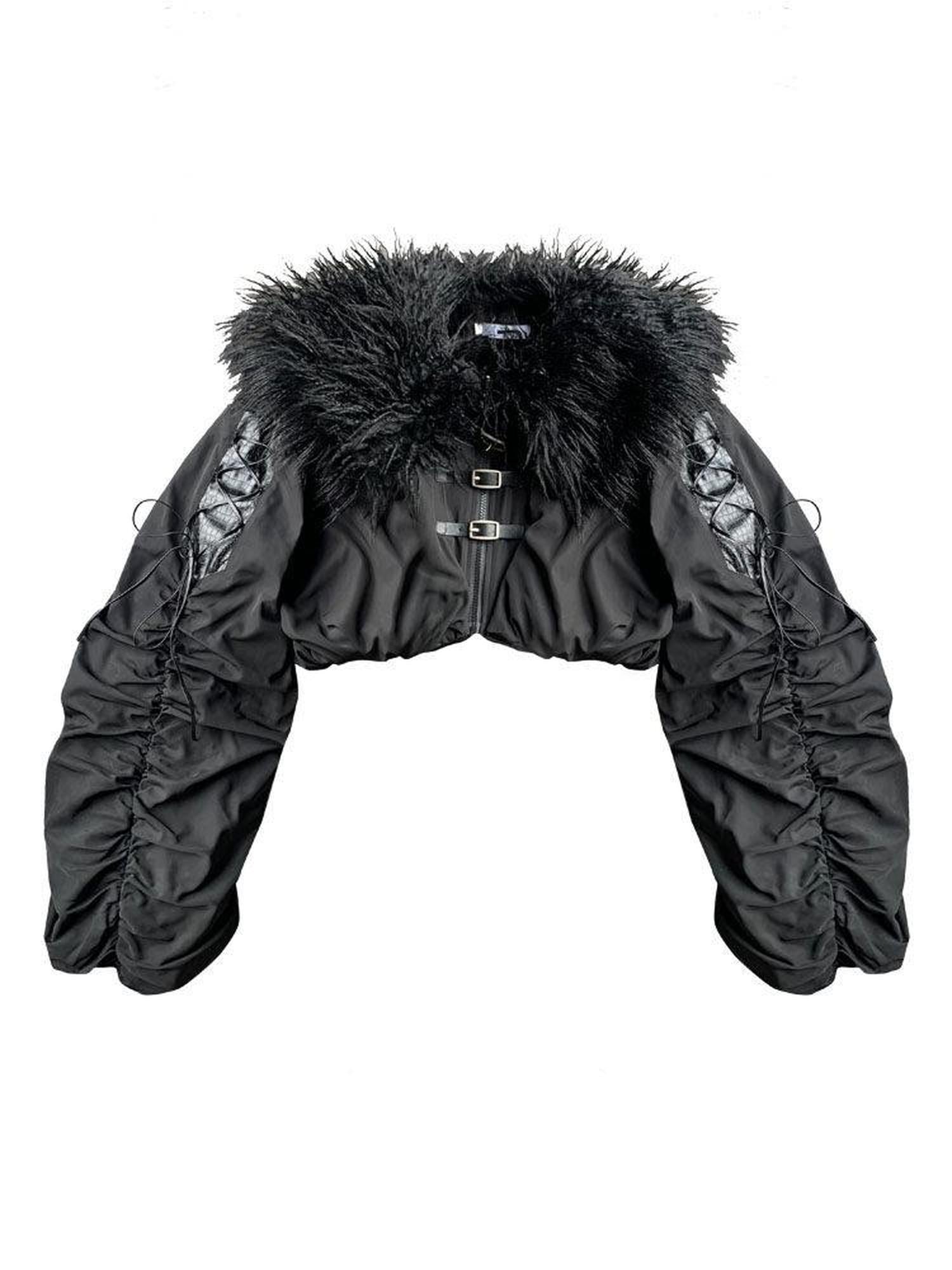 WSW Black Zippered Oversized Streetwear Long Sleeve Unique Collar Cropped Jackets