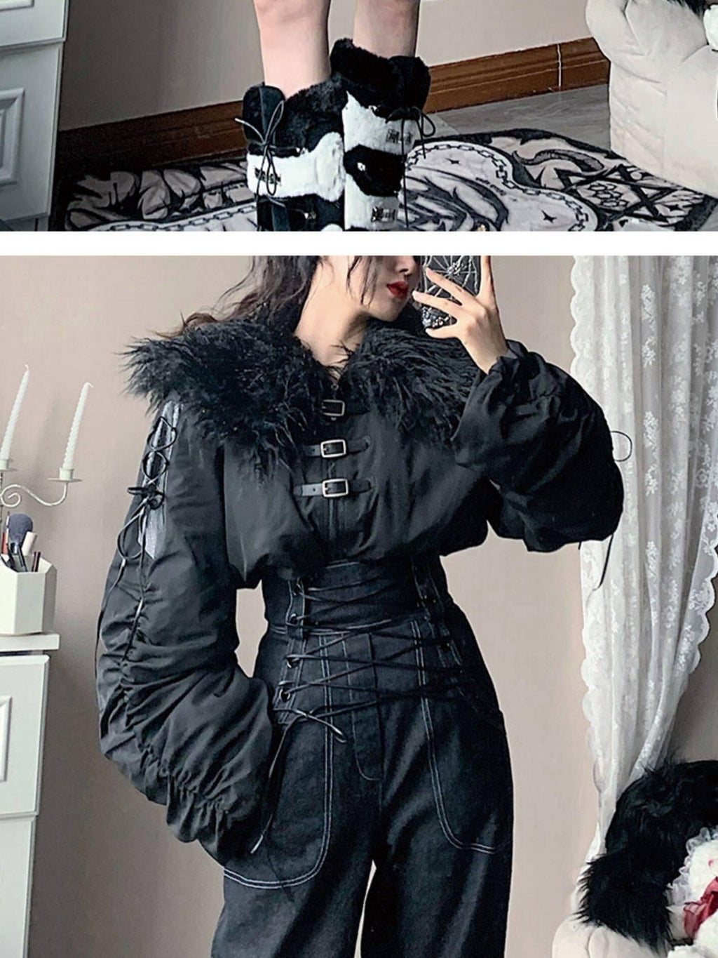 WSW Black Zippered Oversized Streetwear Long Sleeve Unique Collar Cropped Jackets