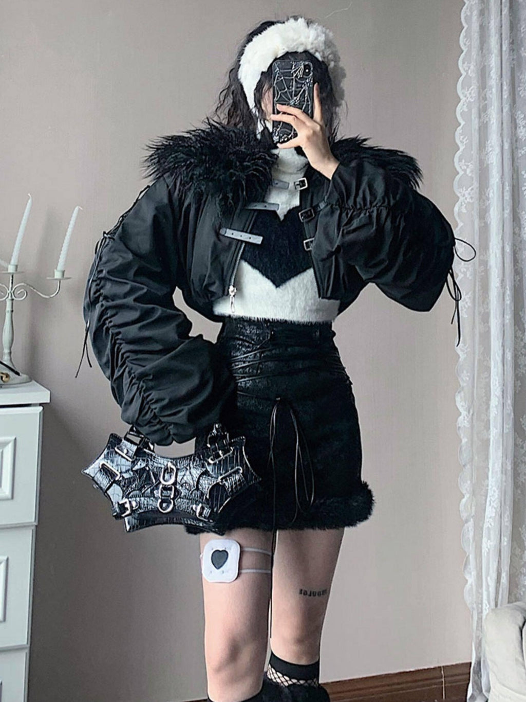 WSW Black Zippered Oversized Streetwear Long Sleeve Unique Collar Cropped Jackets